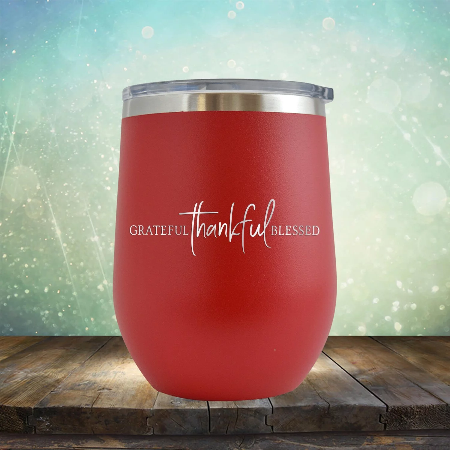 Grateful Thankful Blessed - Engraved 12 oz Red Wine Cup Unique Funny Birthday Gift Graduation Gifts for Men or Women Grateful thankful blessed obliged pleasant Pleased