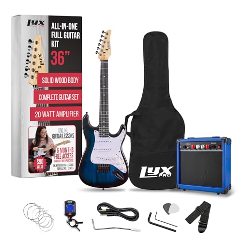 LyxPro 36 Inch Electric Guitar and Kit for Kids with 3/4 Size Beginner’s Guitar, Amp, Six Strings, Two Picks, Shoulder Strap, Digital Clip On Tuner, Cable and Soft Case Gig Bag -Red
