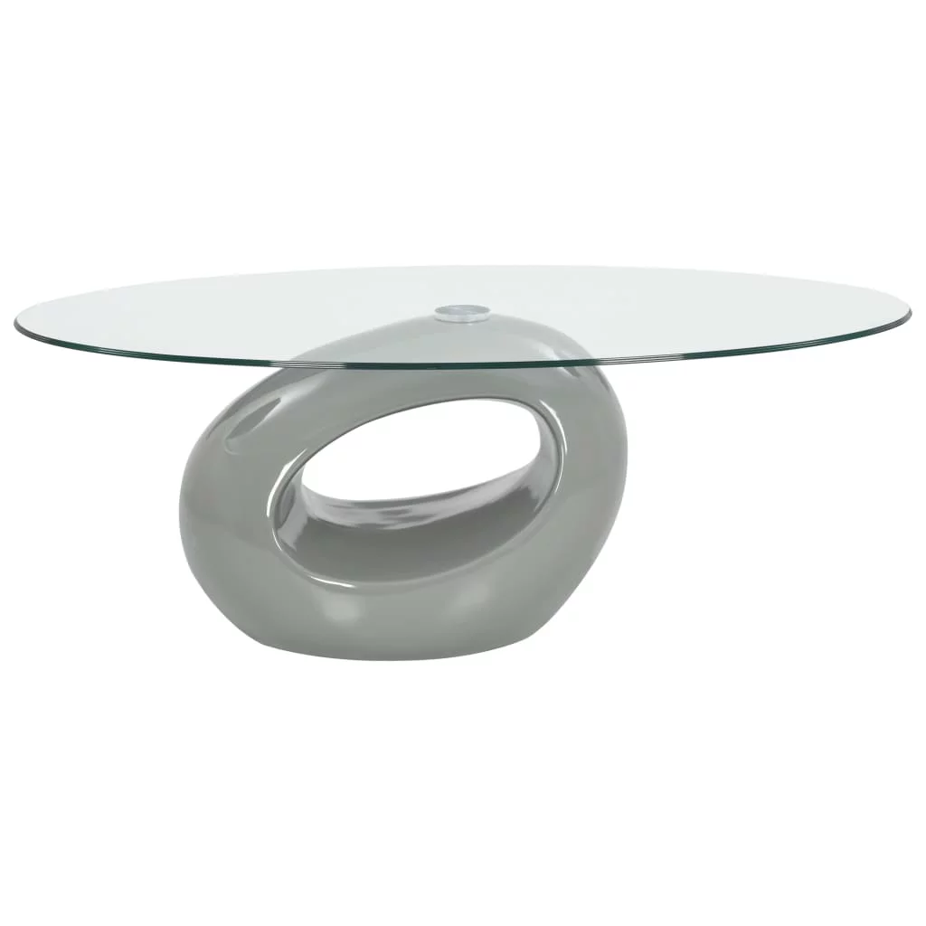 Dcenta Modern Coffee Table Oval Glass Tabletop with Fiberglass Stand Sofa and Couch End Side Table for Living Room Bedroom Home Furniture Gray 45.3 x 25.6 x 15.7 Inches (L x W x H)