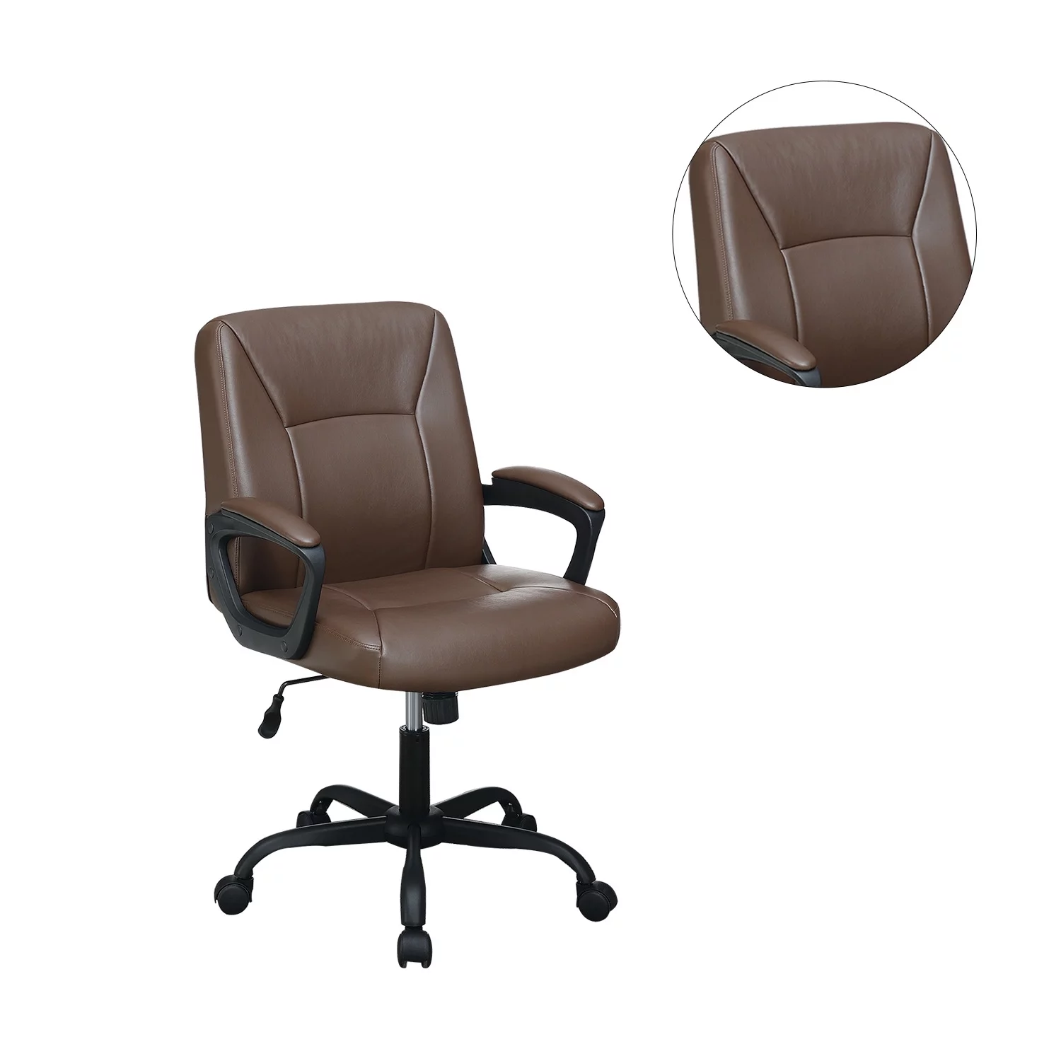 Dcenta Adjustable Height Office Chair with Padded Armrests, Brown