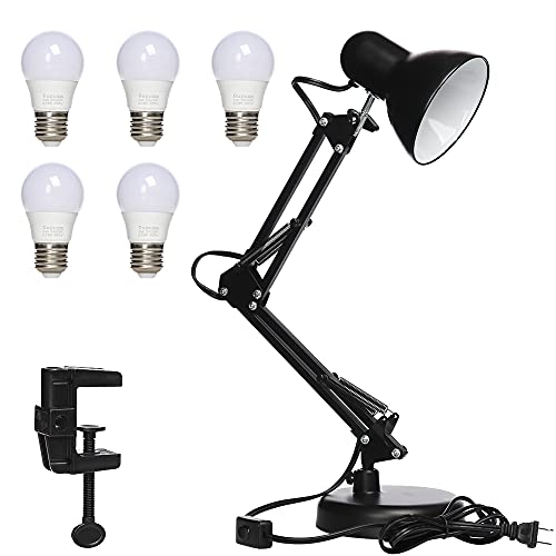 Led Desk Lamp with Clamp - Swing Arm Desk Lamp with 1 LED Cold Light Bulbs 6500K - Folding Table Lamp，Used for Office, Work, Study, Dormitory Reading and Eye Protection Desk Lamp (Black-01)