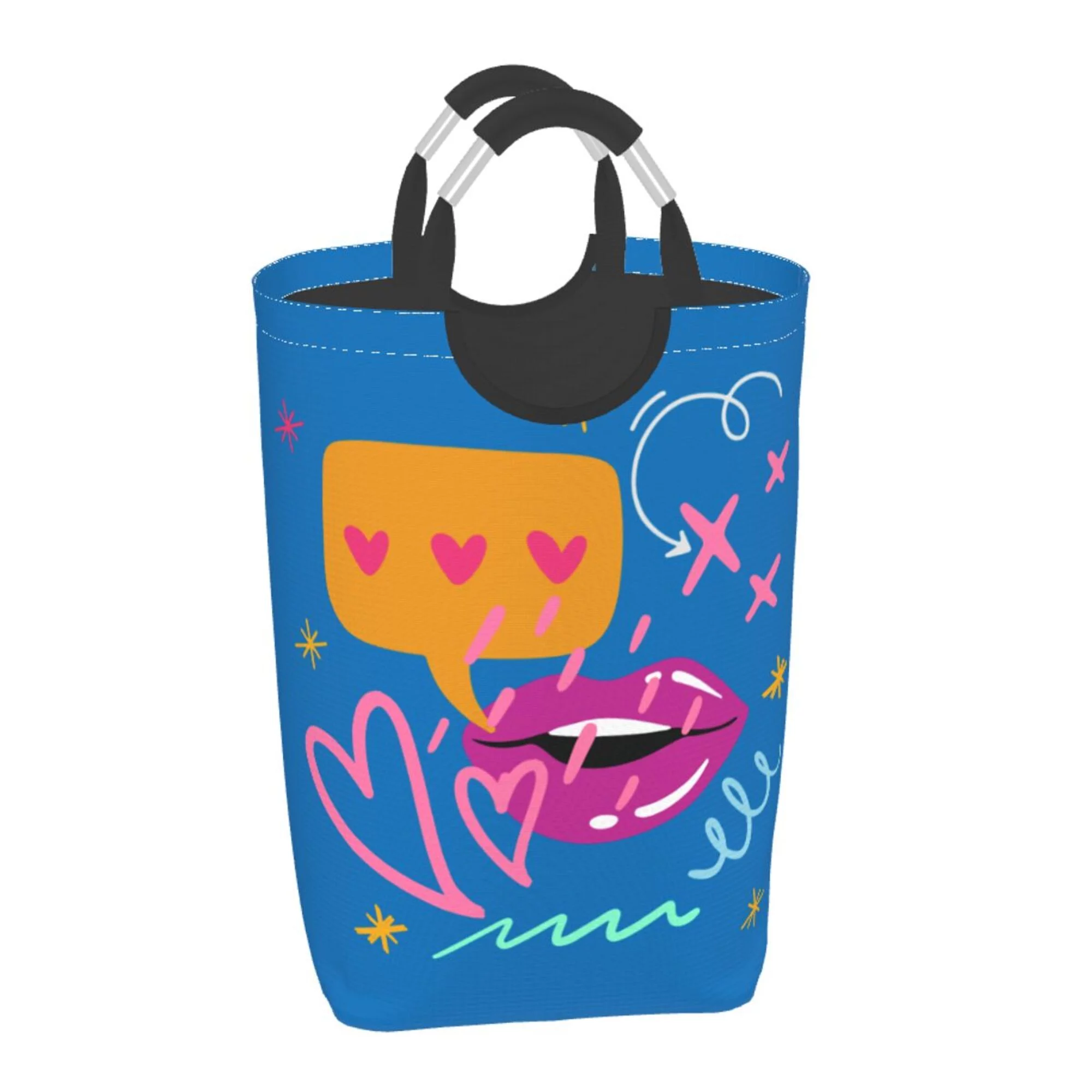 TEQUAN 50L Large Rectangular Laundry Hamper with Aluminum Handles, Love Heart Lips Fashion Symbol Prints Waterproof Foldable Dirty Clothes Basket