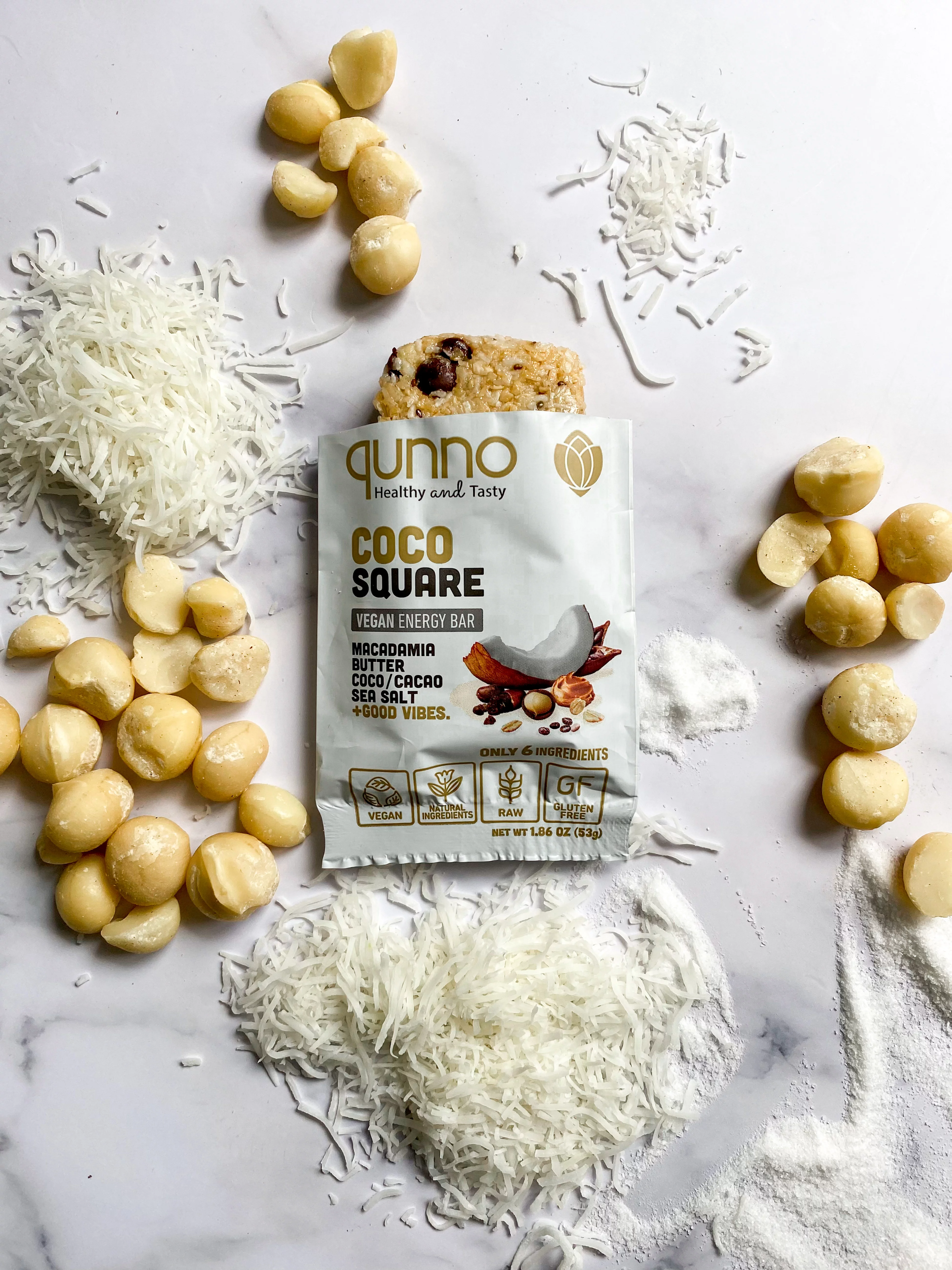 Qunno Coco Square (Pack of 12) Vegan Bars / Protein Bars / Energy Bars
