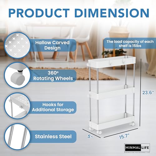 4 Tier Rolling Cart with Wheels- Slim | Utility Cart with Wheels, 4 Tier Cart with Wheels, Roller Cart, Storage Cart, Hair Storage Organizer, Storage on Wheels, Room Organizer, Office Cart Trolley