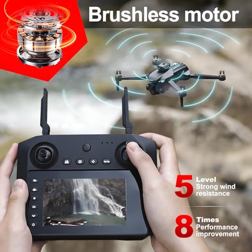 Brushless RC Drone with 4K Dual Camera, 4.5-inch HD Screen Remote Control, Smart Obstacle Avoidance, 360° Stunt Roll (Drone with 【3 Rechargable Batteries】)