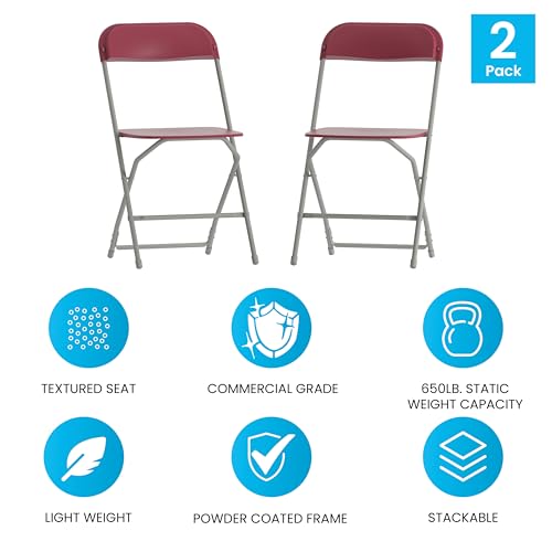EMMA + OLIVER Set of 2 Plastic Folding Chairs - 650 LB Weight Capacity Lightweight Stackable Folding Chair in White