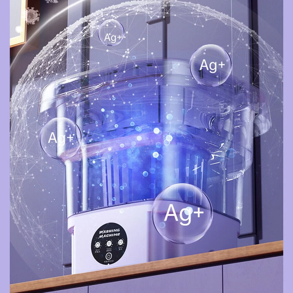 Mini Laundry Washer with Foldable Design - 8L Capacity, Sterilization, and Drying