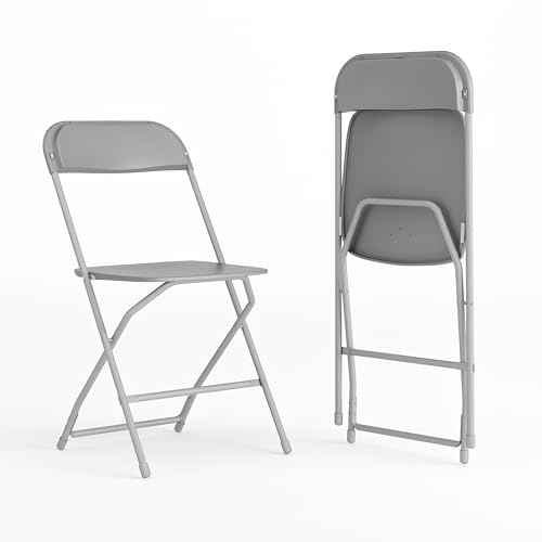 EMMA + OLIVER Set of 2 Plastic Folding Chairs - 650 LB Weight Capacity Lightweight Stackable Folding Chair in White