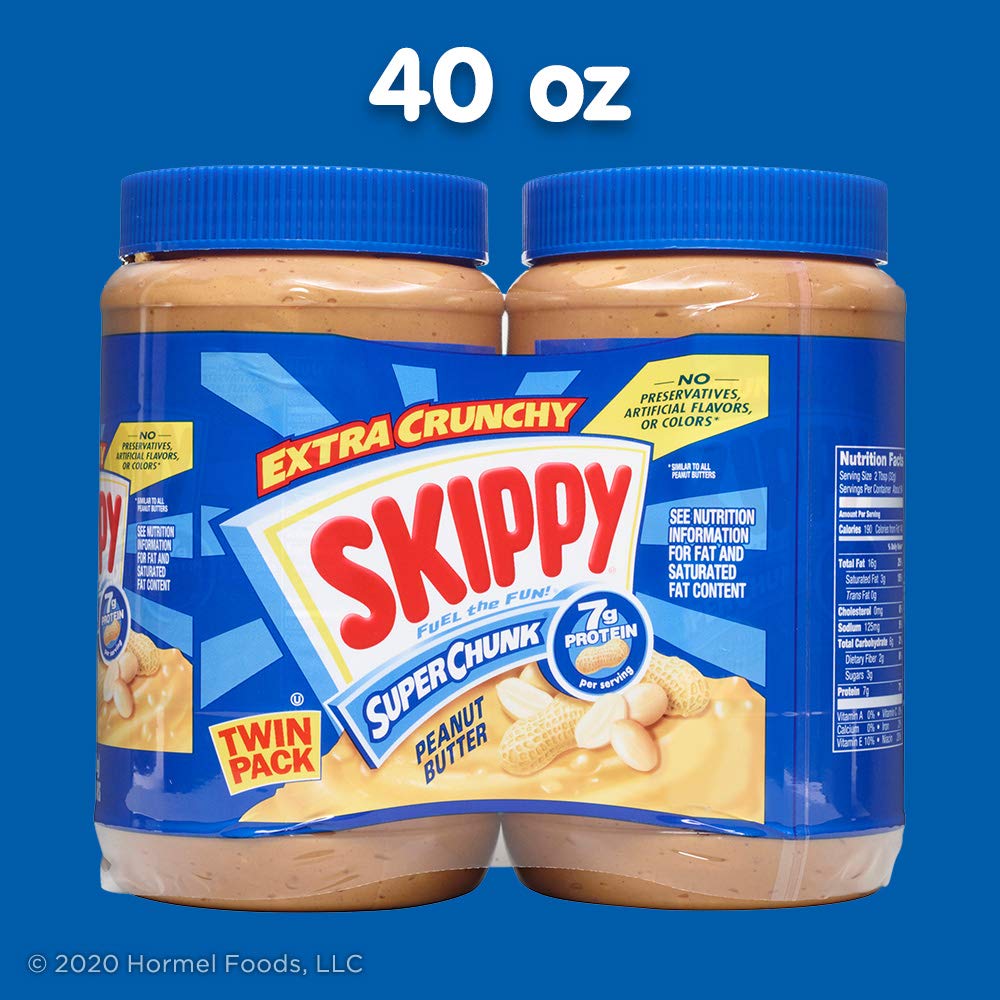 SKIPPY Peanut Butter, Super Chunky, 40 Ounce Twin Pack