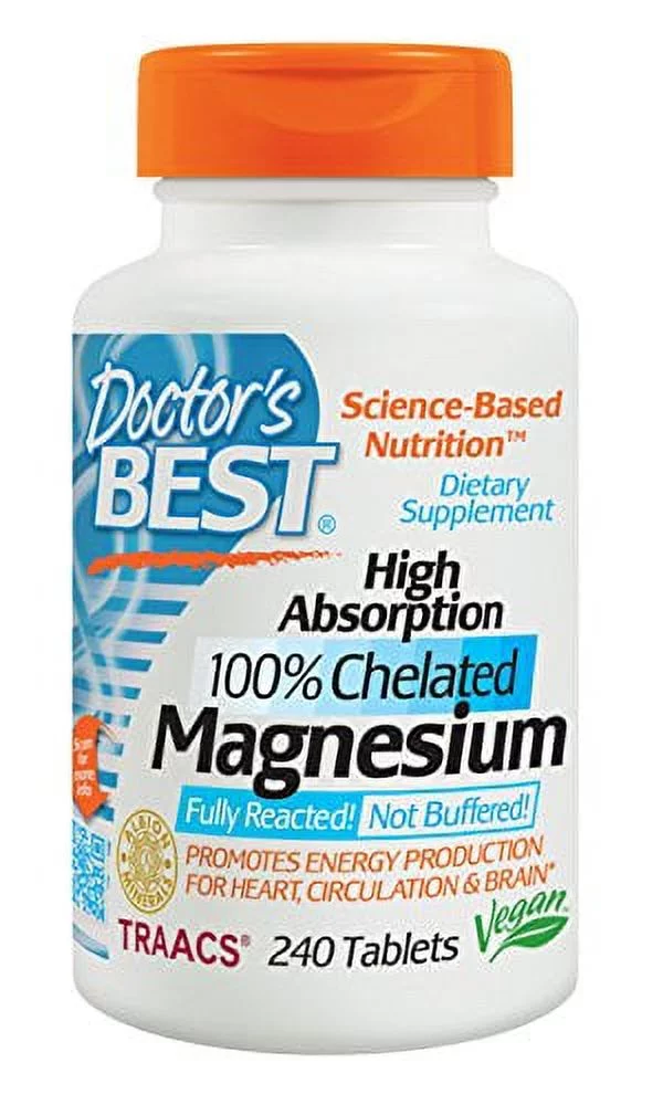 Doctor's Best High Absorption Magnesium Glycinate Lysinate, 100% Chelated, Non-GMO, Vegan, Gluten & Soy Free, 100 mg, 240 Count
