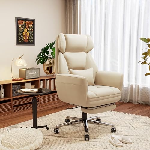 GABRYLLY Ergonomic Chair with Footrest – Wide Cross Legged Chair with Reversible Armrests, 120°Tilt, Heavy-Duty Base, Big and Tall Executive Chair Plus, Brown, GY82766