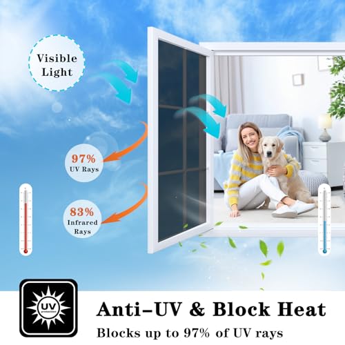 ConCus-T One Way Window Film Window Privacy Film, Heat Control Sun Blocking Anti UV Daytime Privacy Mirror Window Tint for Home, Static Cling Window Sticker, Black, 35.43Inch X 6.5Feet