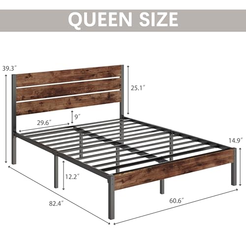 Full Bed Frame with Headboard and Footboard, Metal Full Bed Frame with Under Bed Storage, All-Metal Support System, No Box Spring Needed, Easy Assembly,Rustic Brown