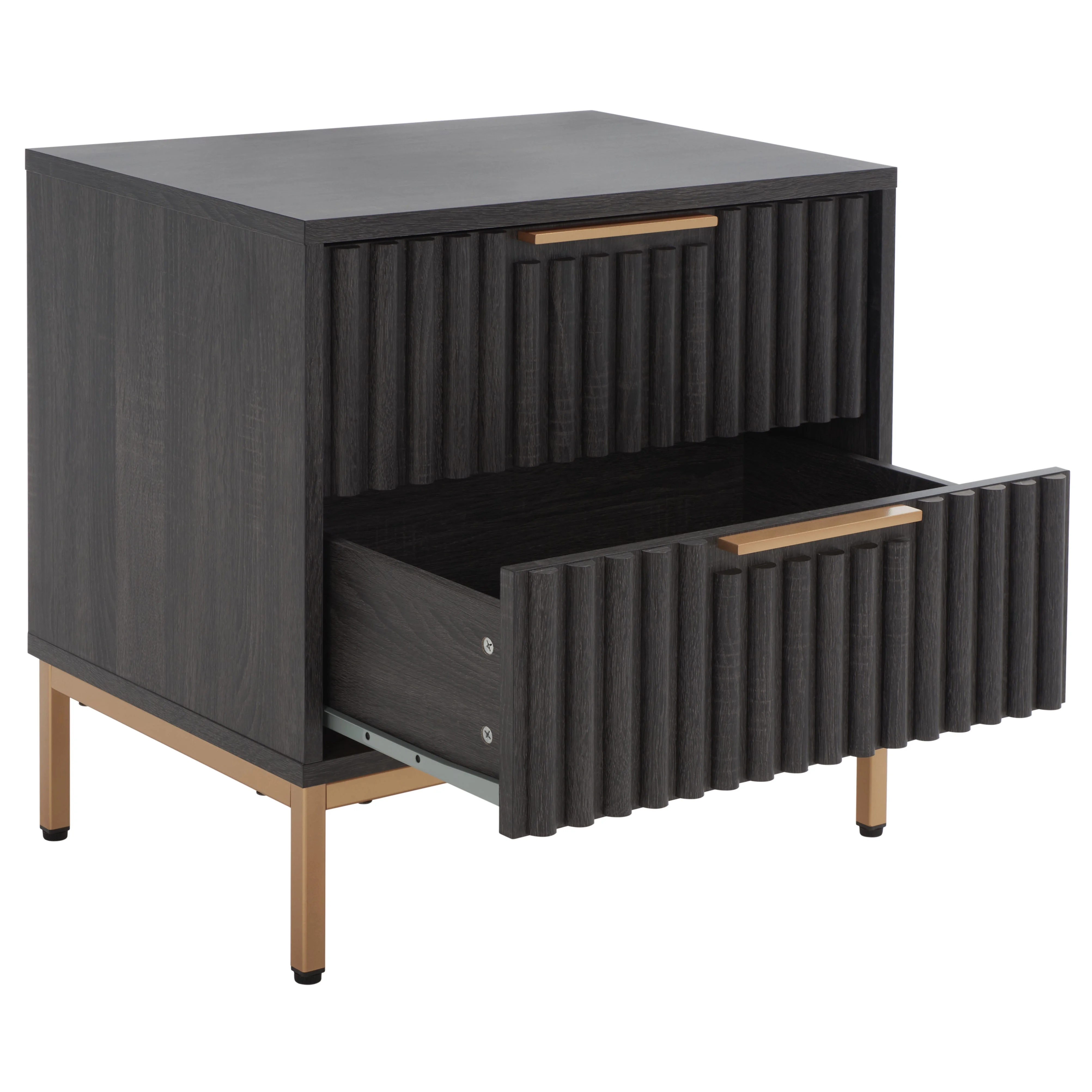 SAFAVIEH Lylia 2 Drawer Nightstand, Distressed Black/Gold Legs/Gold Handle (22.1 in. W x 15.7 in. D x 22.8 in. H)