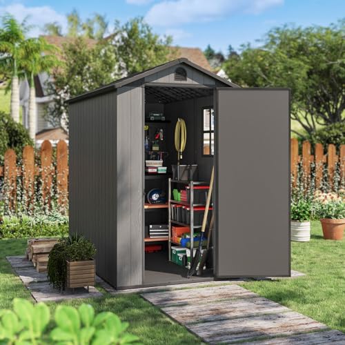Patiowell 4 x 6 FT Plastic Shed for Outdoor Storage, Resin Shed with Window and Lockable Door for Garden, Backyard, Tool Storage Use, Easy to Install, White(Fit-it Shed)