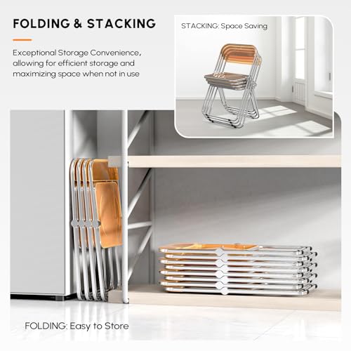 VINGLI Acrylic Folding Chairs 2 Pack, Clear Chair Foldable and Stackable, Plastic Panel & Metal Chrome Frame, Weight Capacity 350 lbs, Transparent