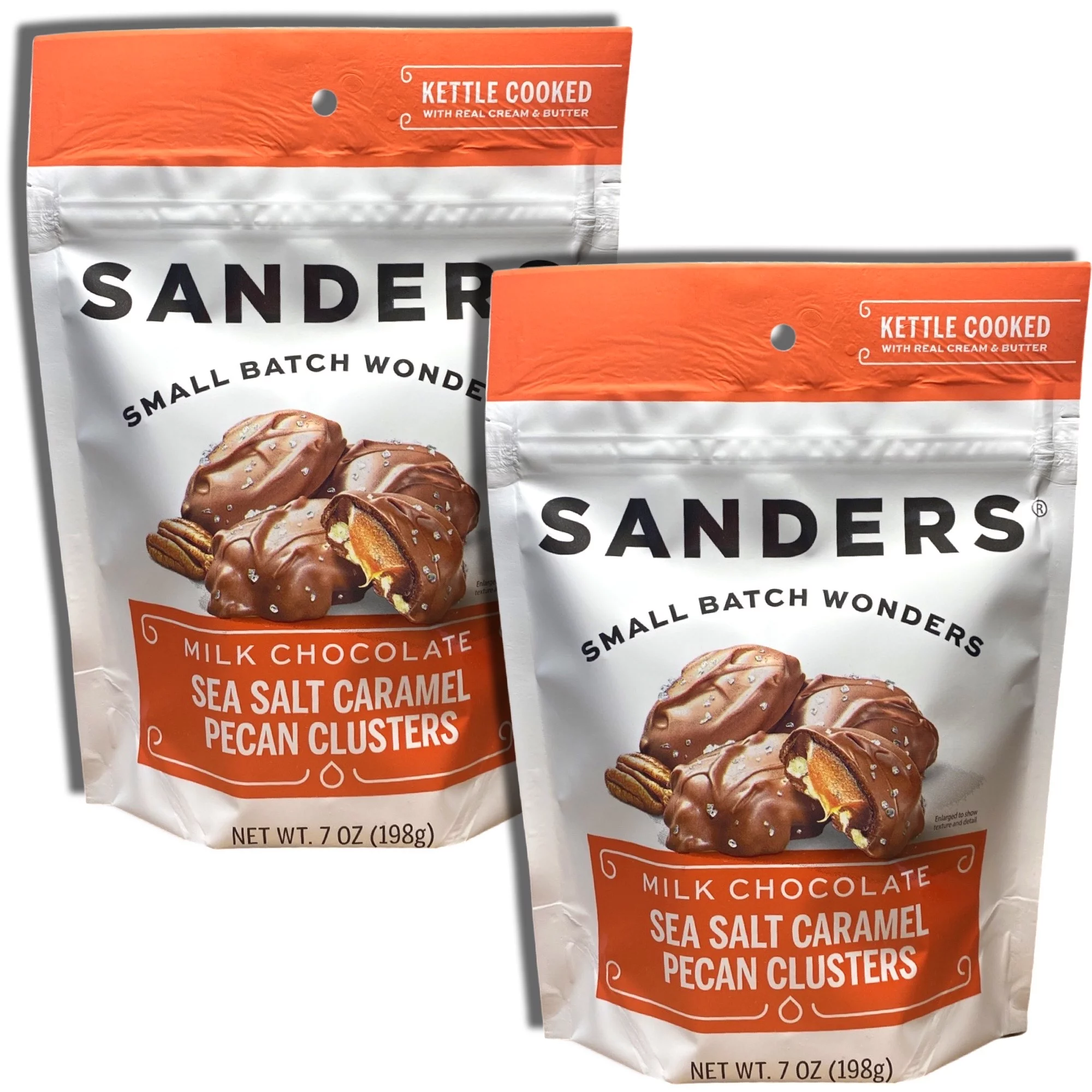 Small Batch Chocolate by Sanders Bundled by Tribeca Curations | 7 Ounce Bag | Value Pack of 2 (Milk Chocolate Sea Salt Pecan Caramel Cluster)