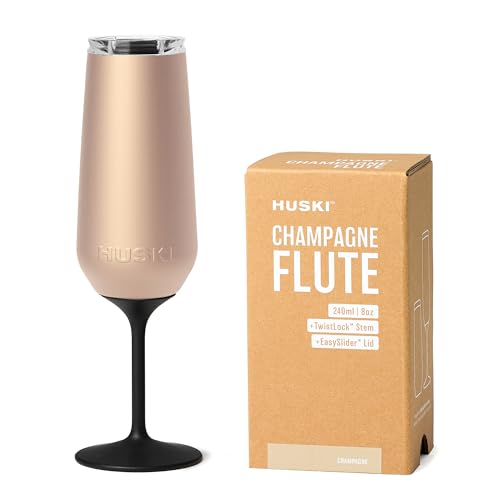Huski Champagne Flute | NEW | Award-winning Design with Detachable Stem | Premium Stainless Steel Champagne Glass with Lid | Triple Insulated Tumbler | 8oz Capacity | Great Gift (Champagne)