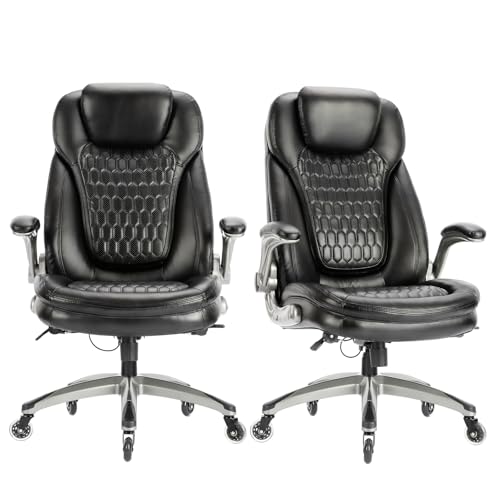 Executive Office Chair-Ergonomic Computer Desk Chair, High Back Leather Chair with Padded Flip-up Arms, Swivel Home Office Chair Upgraded Caster-Black