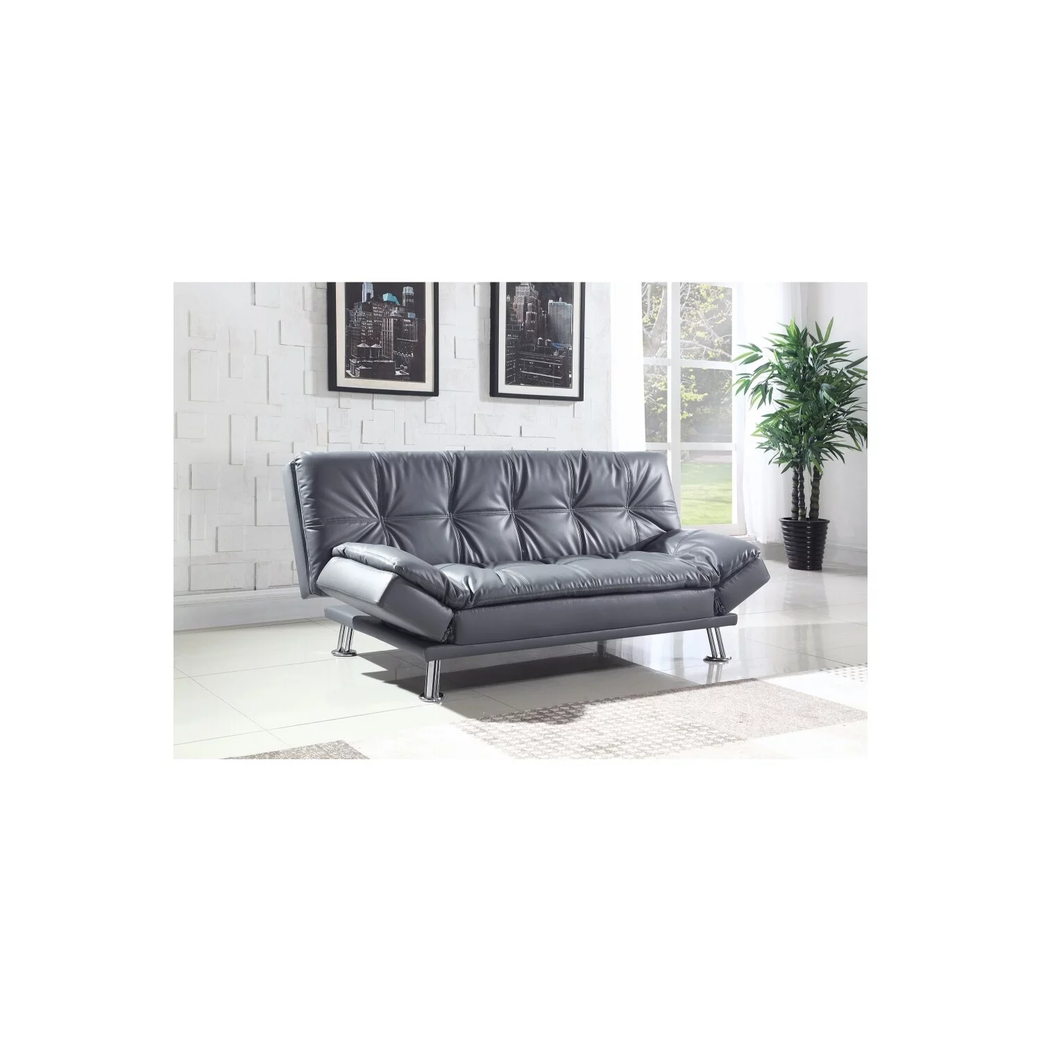 BenJara Leather, Retro Style adjustable Sofa bed, Gray-Color:Gray