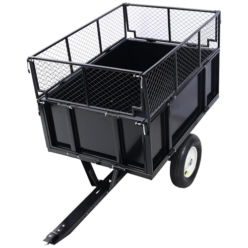 ATV Trailer Steel Dump Cart, 750lbs 22 Cubic Feet Utility Trailer Lawn Garden Trailer with Heavy Duty Tow Behind Carts and Removable Sides for Tractors, ATV, UTV, Lawn Mowers