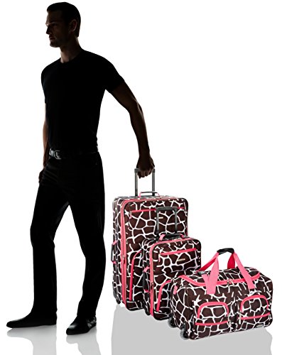 Rockland Vara Softside 3-Piece Upright Luggage Set, Expandable,Black dot, (20/22/28)