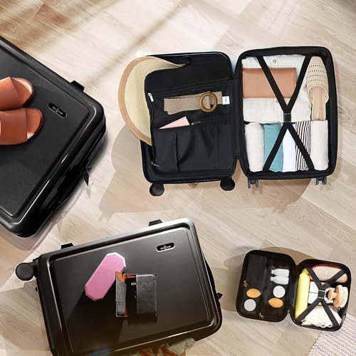 22 Inch Carry On Luggage 22x14x9 Airline Approved, Carry On Suitcase with Wheels, Hard-shell Carry-on Luggage, Durable Luggage Carry-On, Black Small Suitcase with Cosmetic Case