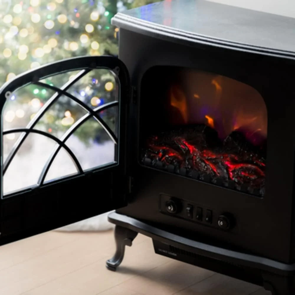 Infrared Electric Fireplace Stove Heater With - L21.26 X W11.15 X H26.77 Hes, Black