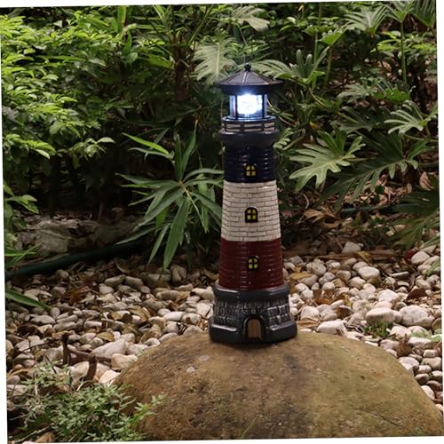Lighthouse Solar Light Waterproof Resin Lighthouse Lamp with 360° Rotating LED Light for Patio Lawn Yard Garden Decorations