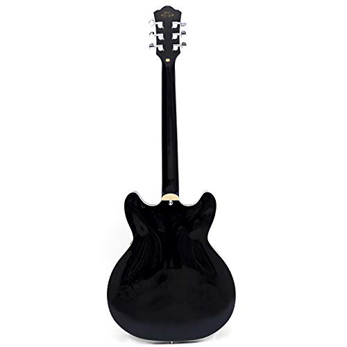 GROTE Jazz Electric Guitar Semi-Hollow Body Trapeze Tailpiece Bridge Guitar Gig Bag (Black)