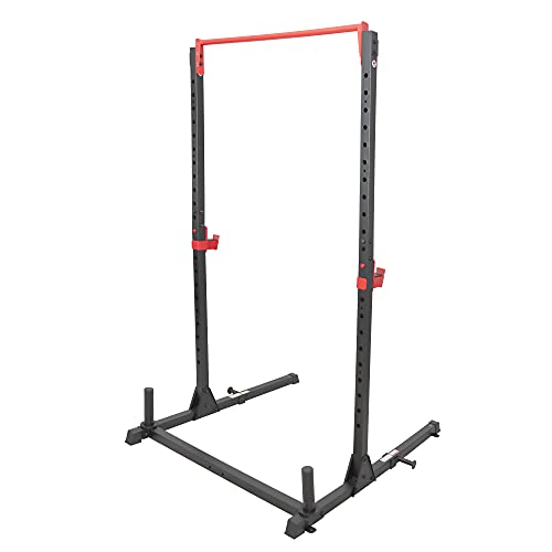 Sunny Health & Fitness Power Cage and Squat Rack In High Weight Capacity with J-Hooks, Adjustable Pull Up Bar, Weight Plate Holders, Resistance Band Posts