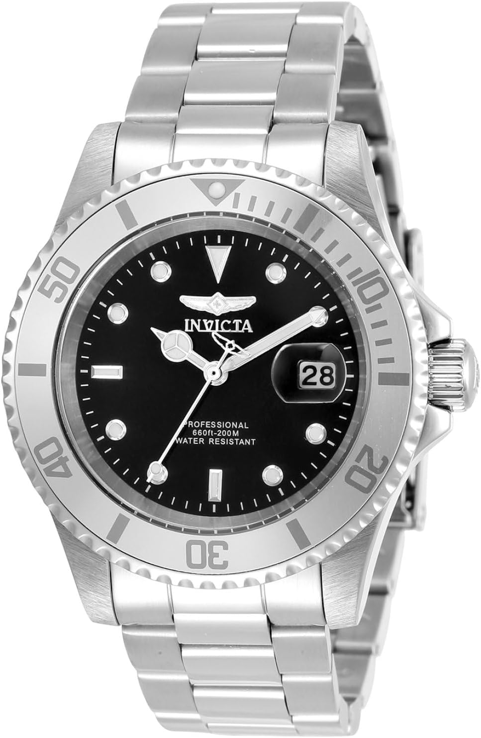 Invicta 40mm Men's Pro Diver Black Dial Silver Tone Stainless Steel Watch 34022