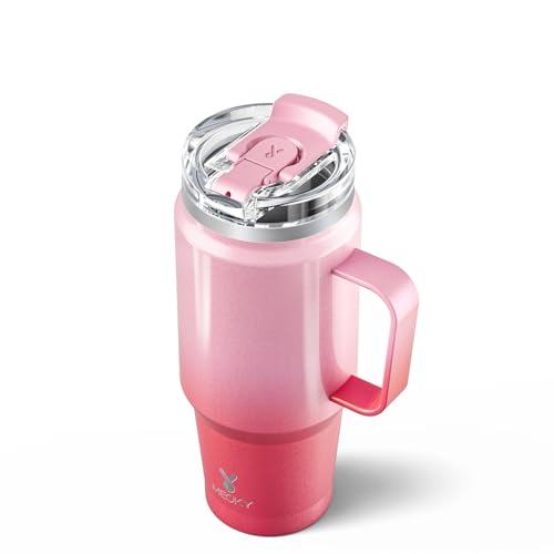 Meoky 40oz Tumbler with Handle, Stainless Steel Travel Mug with 2-in-1 Straw and Sip Lid, Vacuum Insulated Coffee Mug, 100% Leak Proof, Keeps Cold for 34 Hours or Hot for 10 Hours (Flamingo)