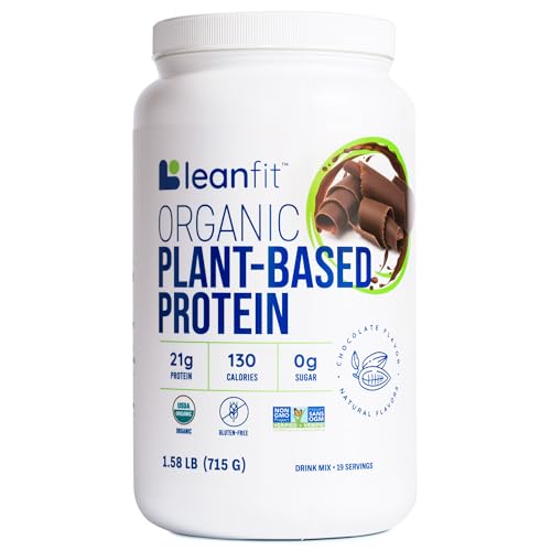 LeanFit Organic Plant-Based Protein Powder, Natural Chocolate Flavor - Vegan, USDA Organic Certified, Soy-Free, Gluten-Free, Dairy-Free, Sugar-Free, Non-GMO - 21g Protein, 18 Servings, 1.58 Pound Tub