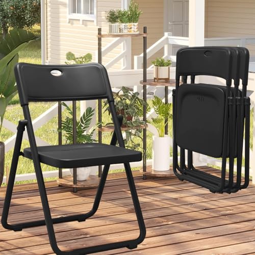 YLGJ&TIDY 4 Pack Folding Chair, Stackable Portable Foldable Chair, Lightweight Folding Chairs with Ventilation Holes, for Indoor, Outdoor, Office, Party