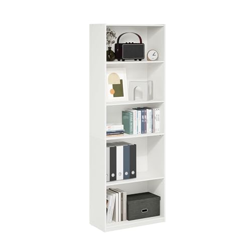 Furinno Gehry 5-Tier Bookcase, Bookshelf with Adjustable Shelves, White