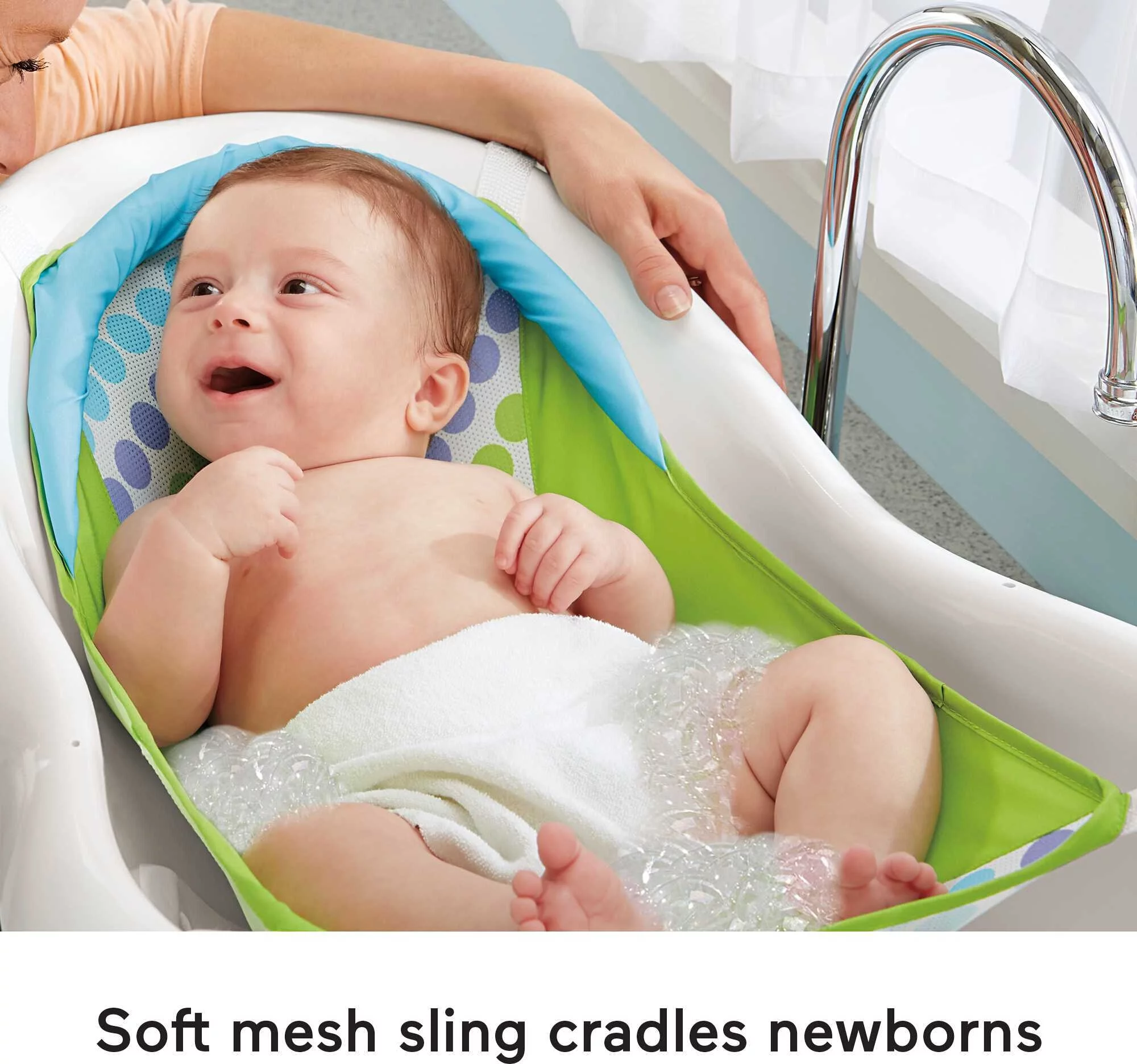 Fisher-Price 4-in-1 Sling ‘n Seat Tub Baby to Toddler Bath with 2 Toys, Green