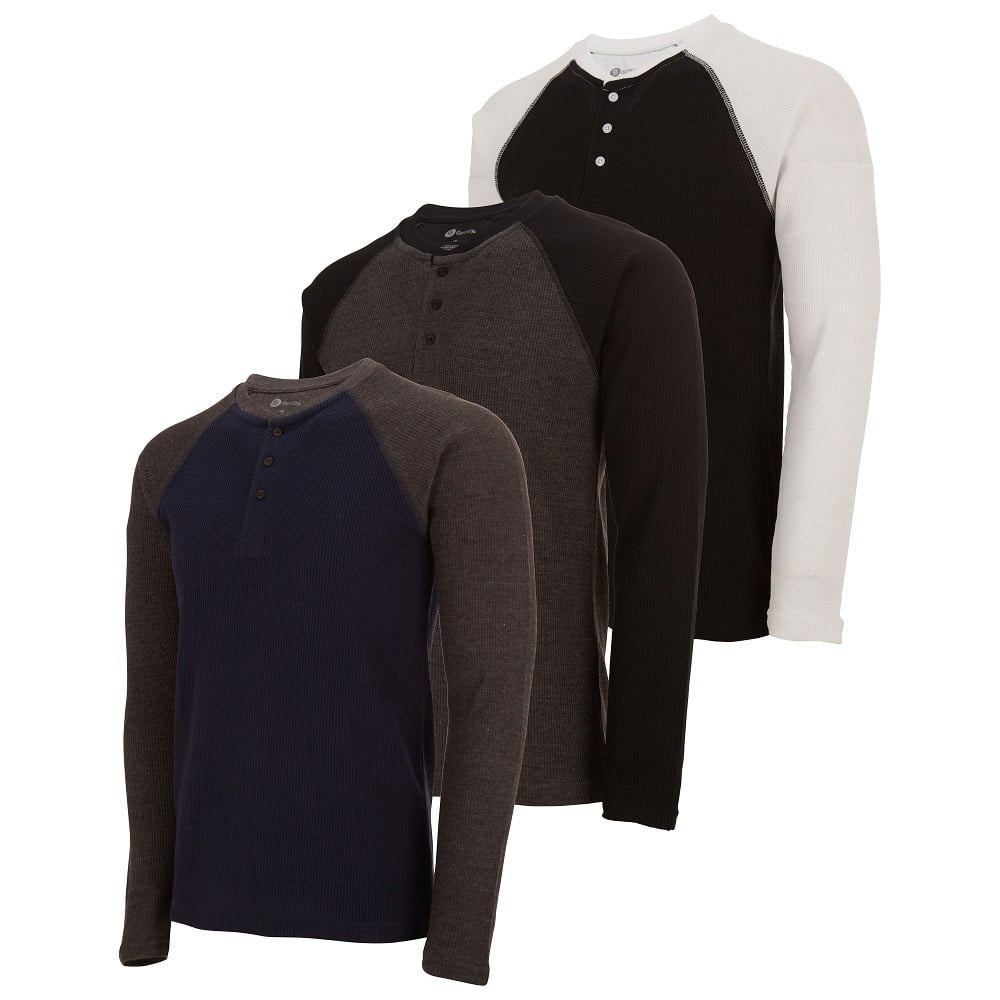 DARESAY 3-Pack Men's Thermal Crew Long Sleeve Henley Tops Base Layer Shirt-(Up to 3X)