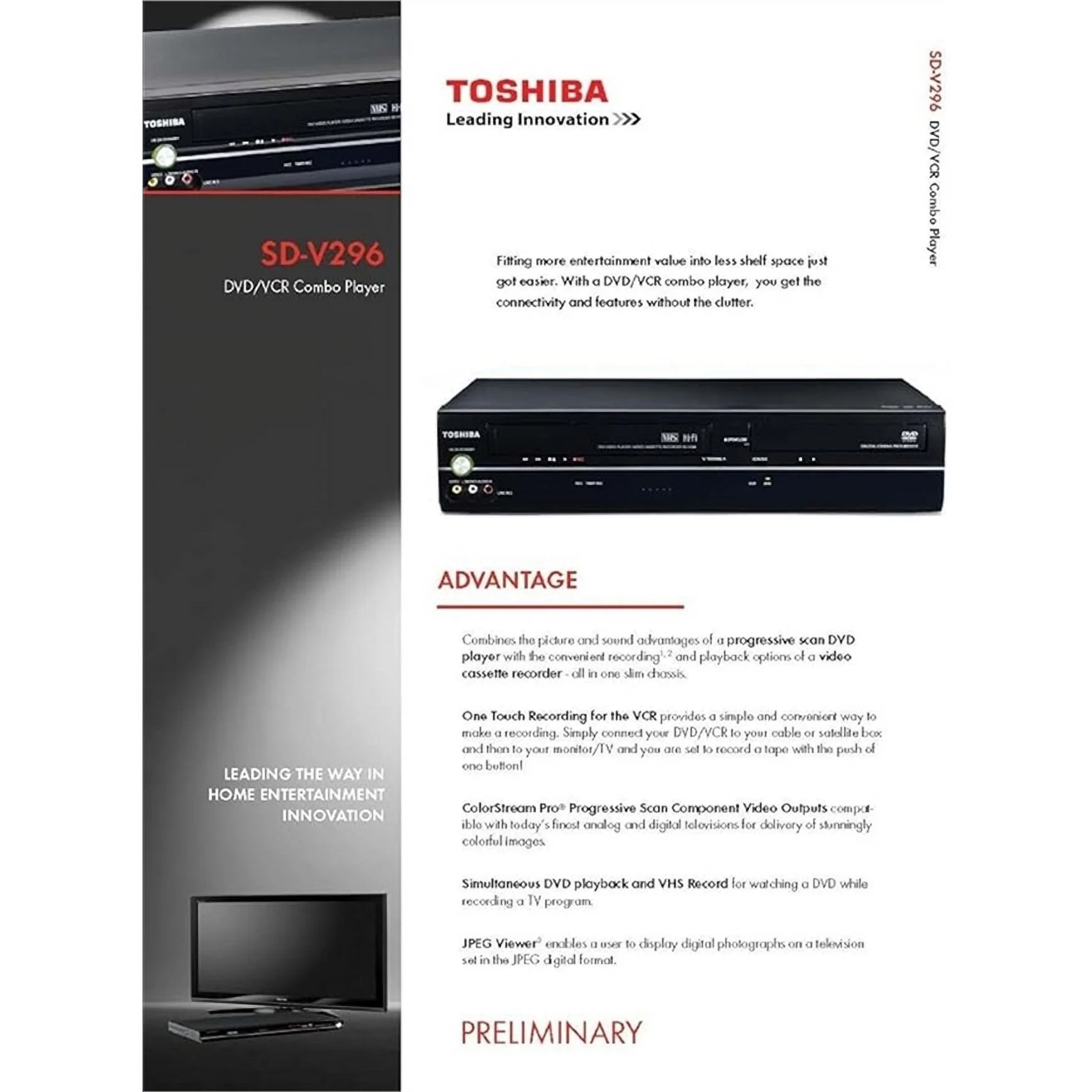 Toshiba SD-V296 DVD & VCR Combo, Black
