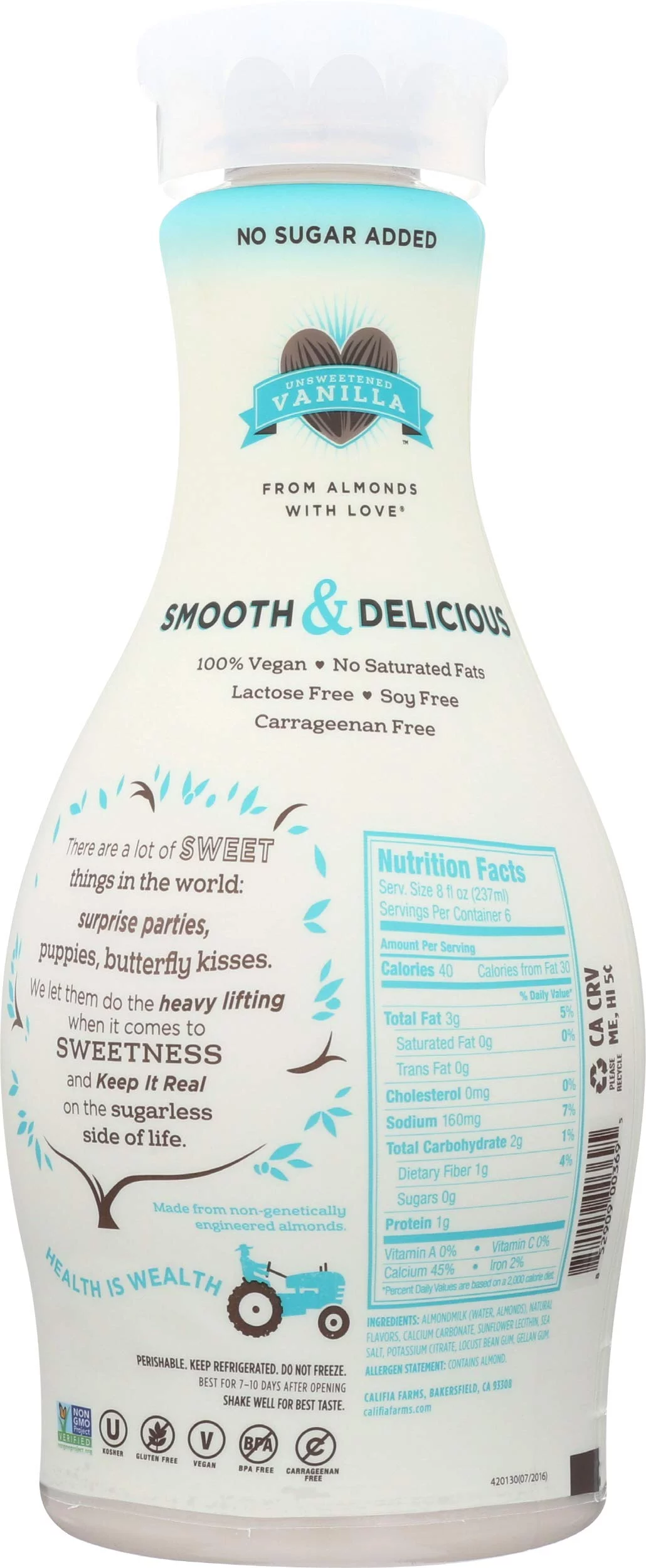 Califia Farms Unsweetened Vanilla Almond Milk, 48 Fluid Ounce -- 6 per case