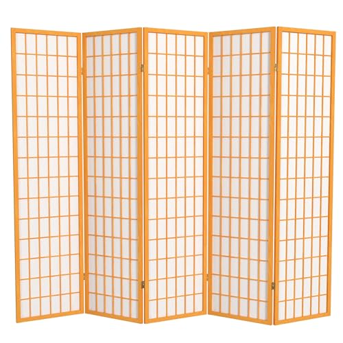 Red Lantern 6 ft. Tall Window Pane Shoji Screen-Natural-4 Panels Room Divider