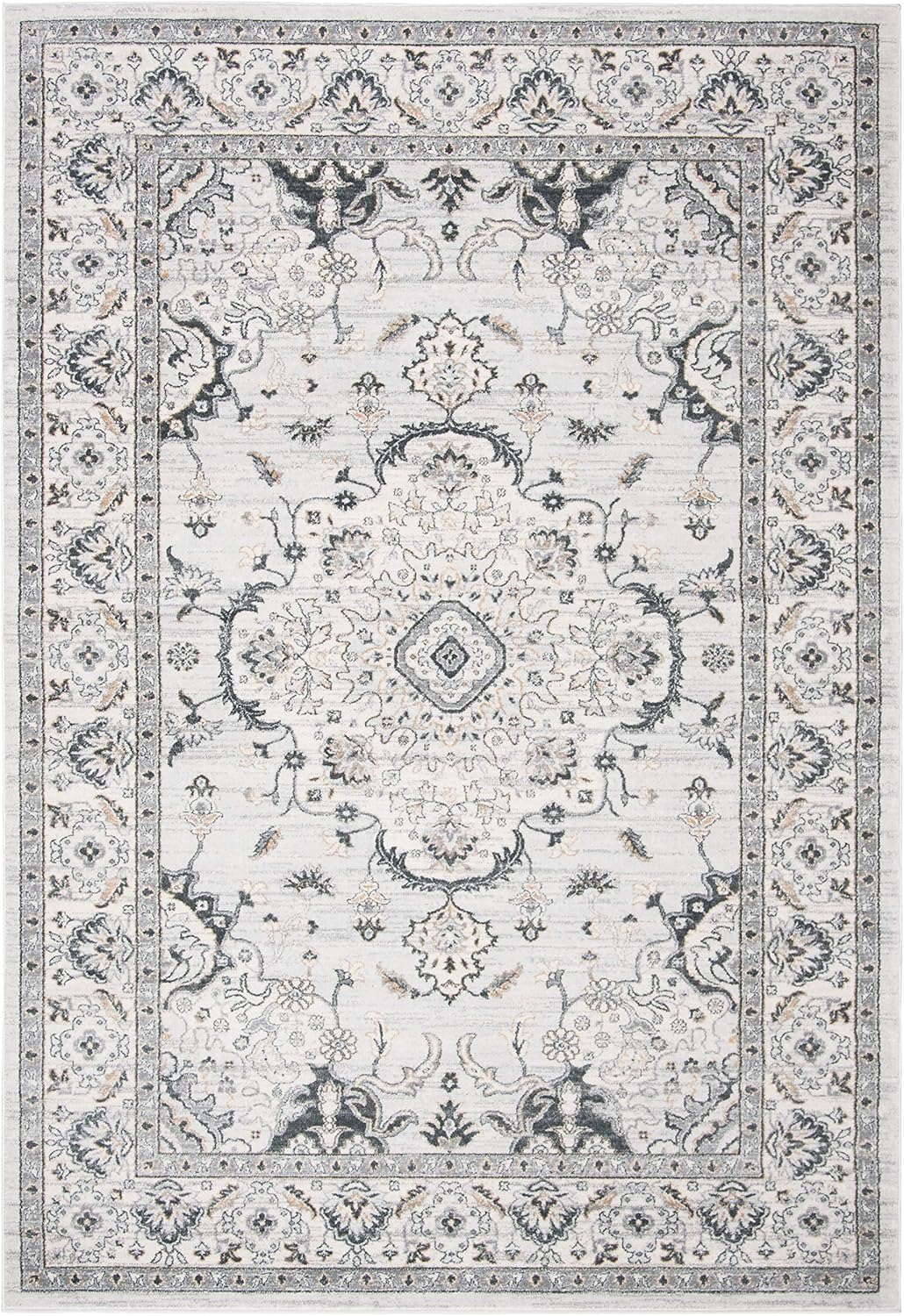 SAFAVIEH Isabella Collection 9' x 12' Light Grey/Cream ISA921G Oriental Non-Shedding Living Room Bedroom Dining Home Office Area Rug