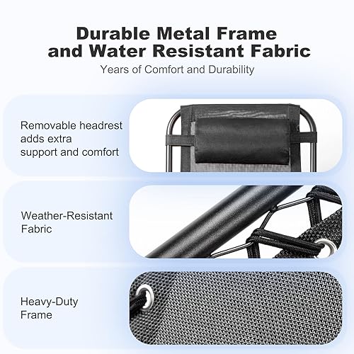 Nazhura Set of 2 Relaxing Recliners Patio Chairs Adjustable Steel Mesh Zero Gravity Lounge Chair Beach Chairs with Pillow and Cup Holder (Dark Green)