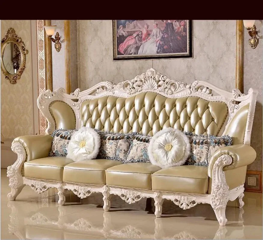 high quality  European  antique living room sofa furniture genuine leather set o1062