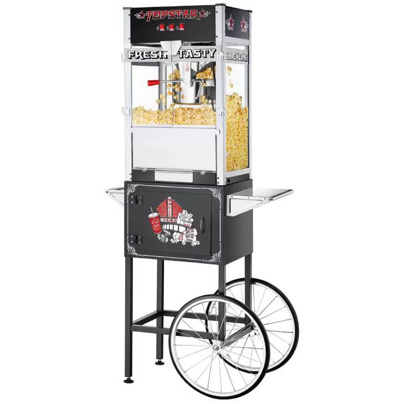 Great Northern Popcorn 6209 Top Star Black Commercial Quality Popcorn Machine with Cart - 12 oz