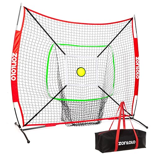 6x6ft Portable Baseball & Softball Net for Hitting and Pitching, with Sturdy Bow Frame and Carry Bag, Special Circular Target and Strike Zone for Accurate Throwing Practice, Great for Kids