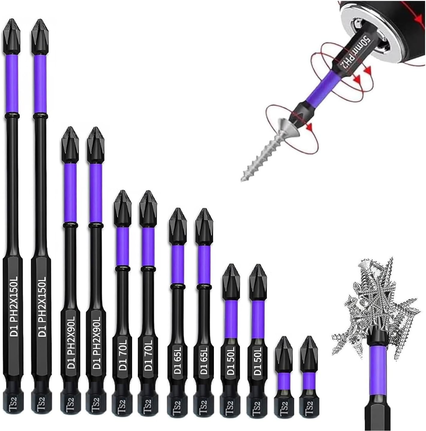 12-Piece D1 Anti-Slip And Shock-Proof Bits With Phillips Screwdriver Bit Sets, 1/4 Hex Shank Phillips Head Drill Bits High Hardness And Strong Magnetic Bit
