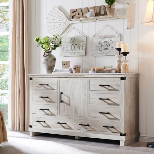 RedLemon Farmhouse 8 Drawers Dresser for Bedroom, Wood Large Chest of Drawers with Thick Plank, Rustic Dresser for Bedroom, Living Room, Light Rustic Oak