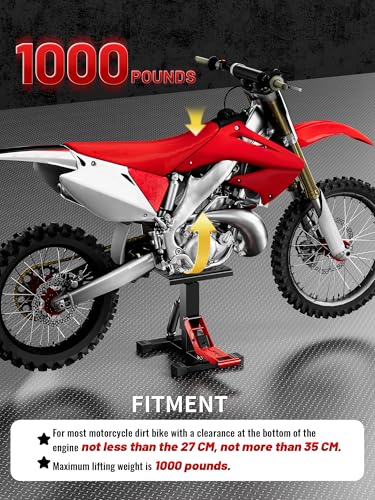 JFG RACING Motorcycle Dirt Bike Stand,1000Lbs Capacity Lift Jack Hoist Table Height Adjustable Lifting Stand Ideal for Dirtbike Pit Bike Repair&Maintainance,Dirt Bike Accessories-Black