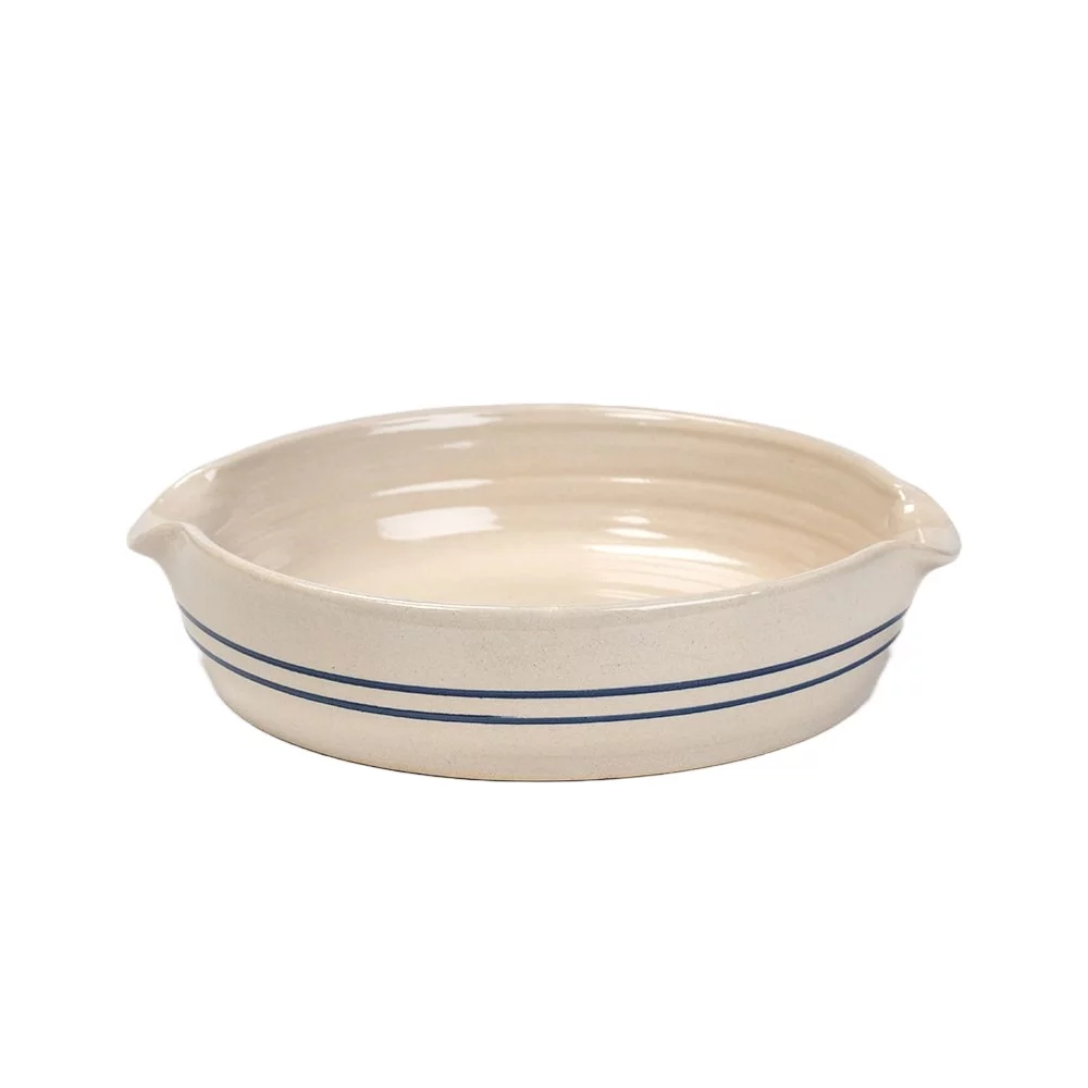 Martinez Pottery Heritage Blue Stripe Stoneware Handmade Cornbread Pan